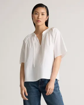 100% Organic Cotton Poplin Split Neck Top