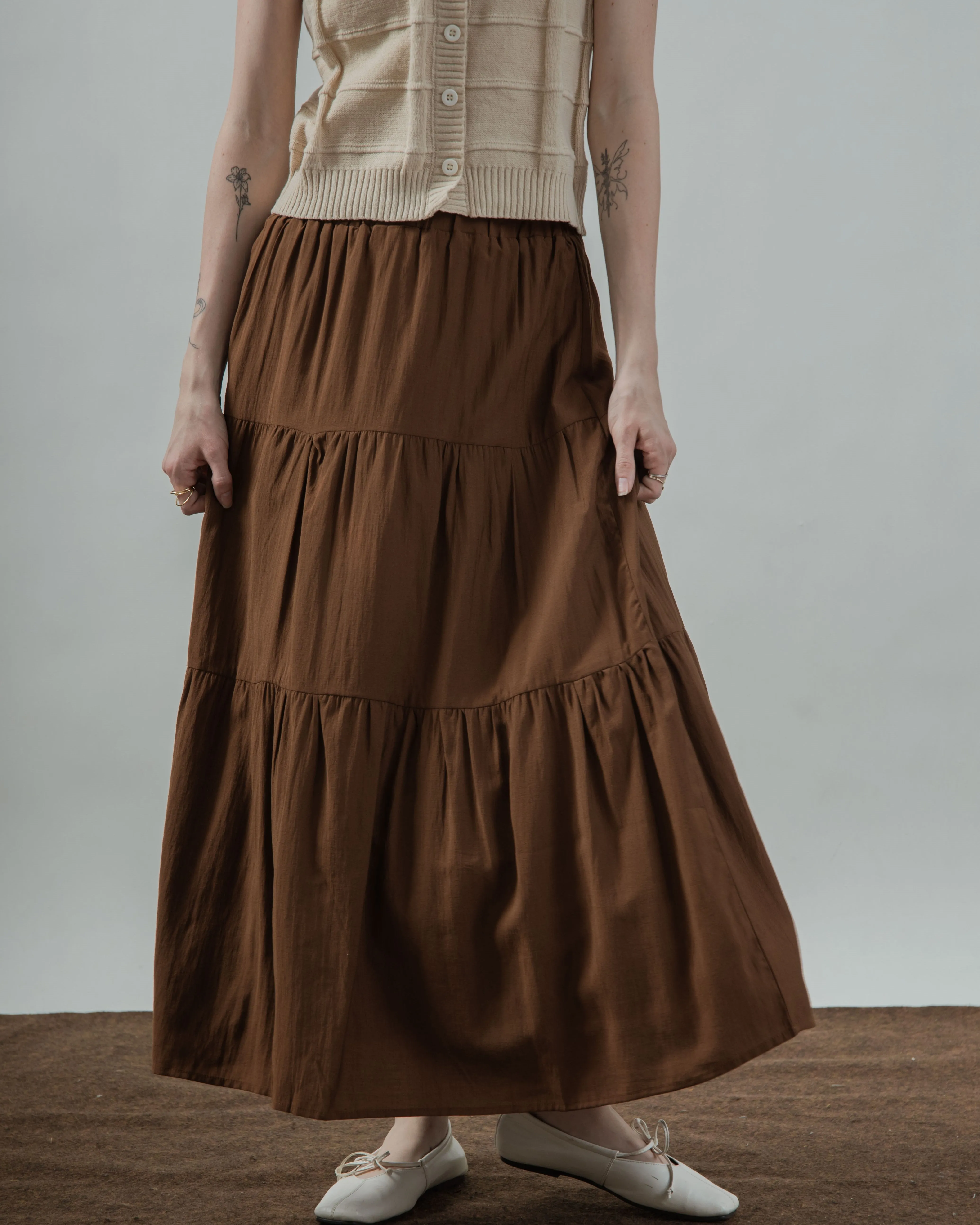 Ada Layered Maxi Skirt (Brown)