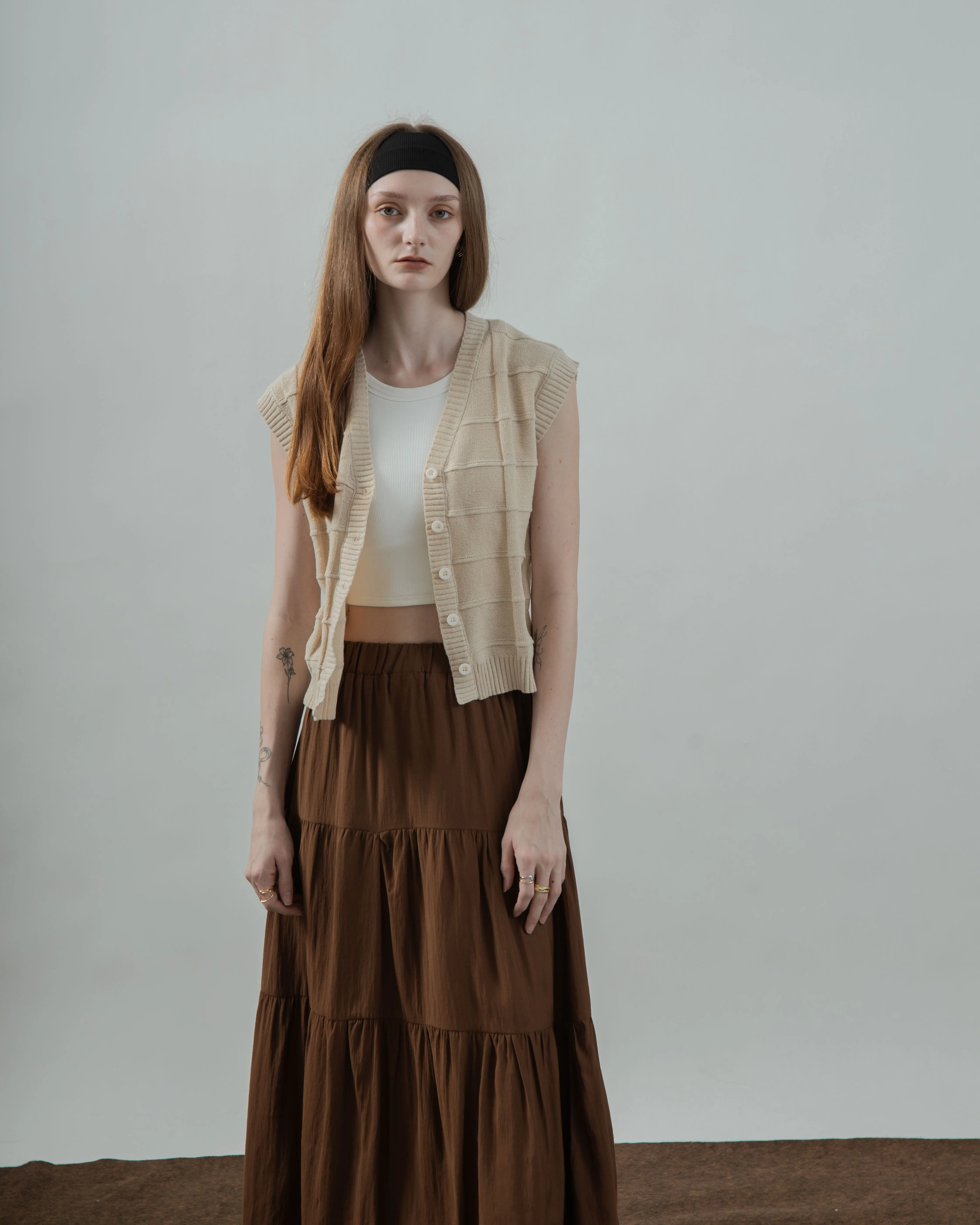 Ada Layered Maxi Skirt (Brown)