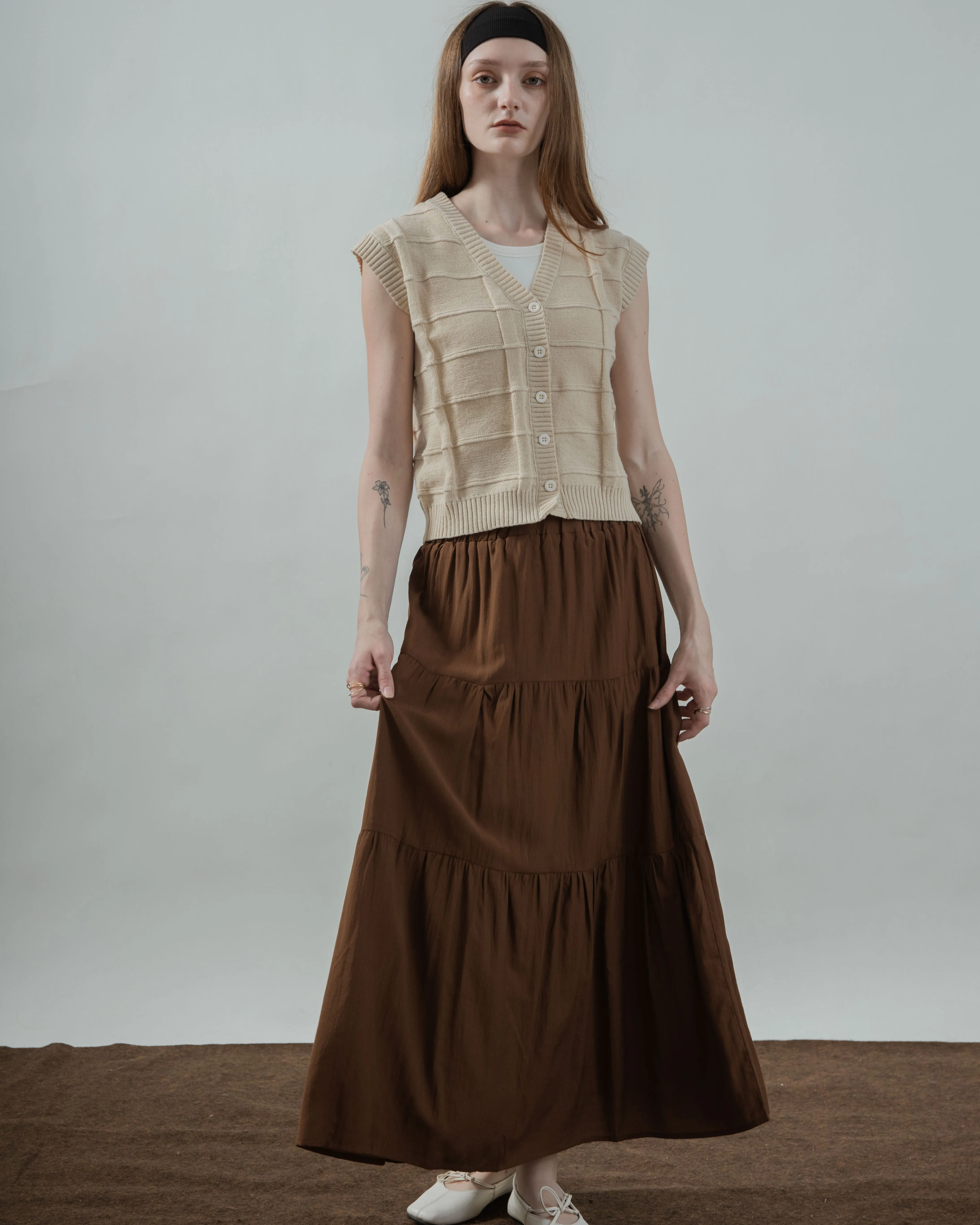 Ada Layered Maxi Skirt (Brown)