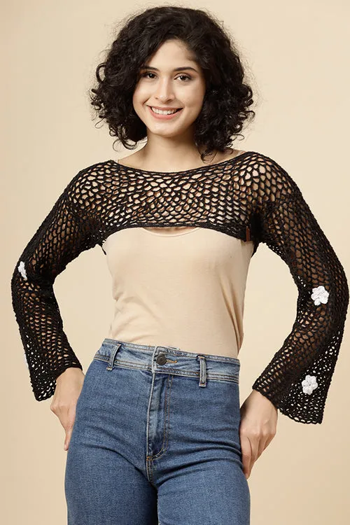 Ajoobaa "Crop" Crochet Pure Cotton Handmade Bolero- Black