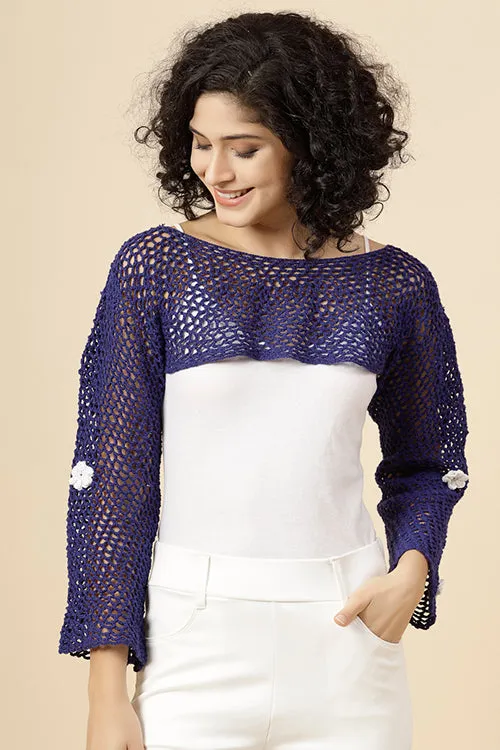 Ajoobaa "Crop" Crochet Pure Cotton Handmade Bolero- Blue