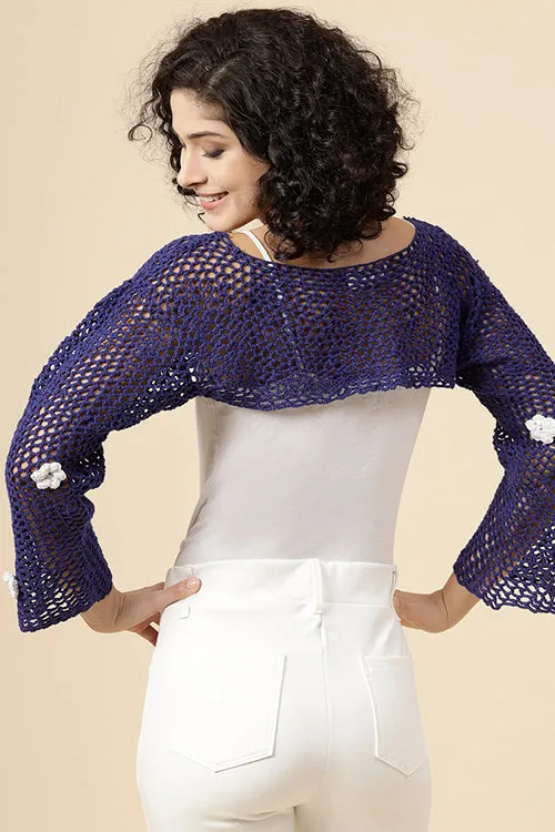 Ajoobaa "Crop" Crochet Pure Cotton Handmade Bolero- Blue