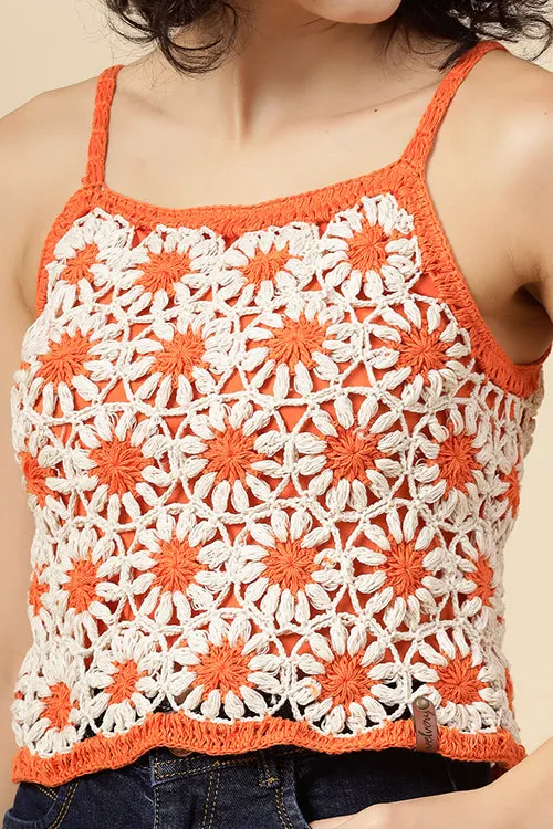 Ajoobaa"Daisy" Pure Cotton Handmade Top- Orange