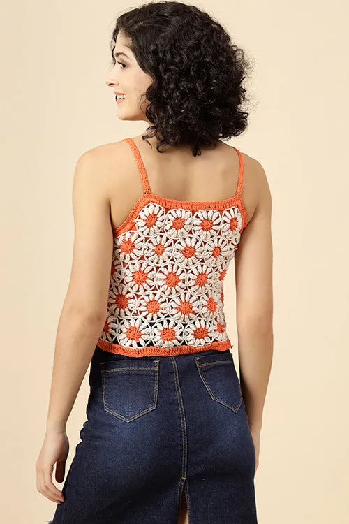 Ajoobaa"Daisy" Pure Cotton Handmade Top- Orange