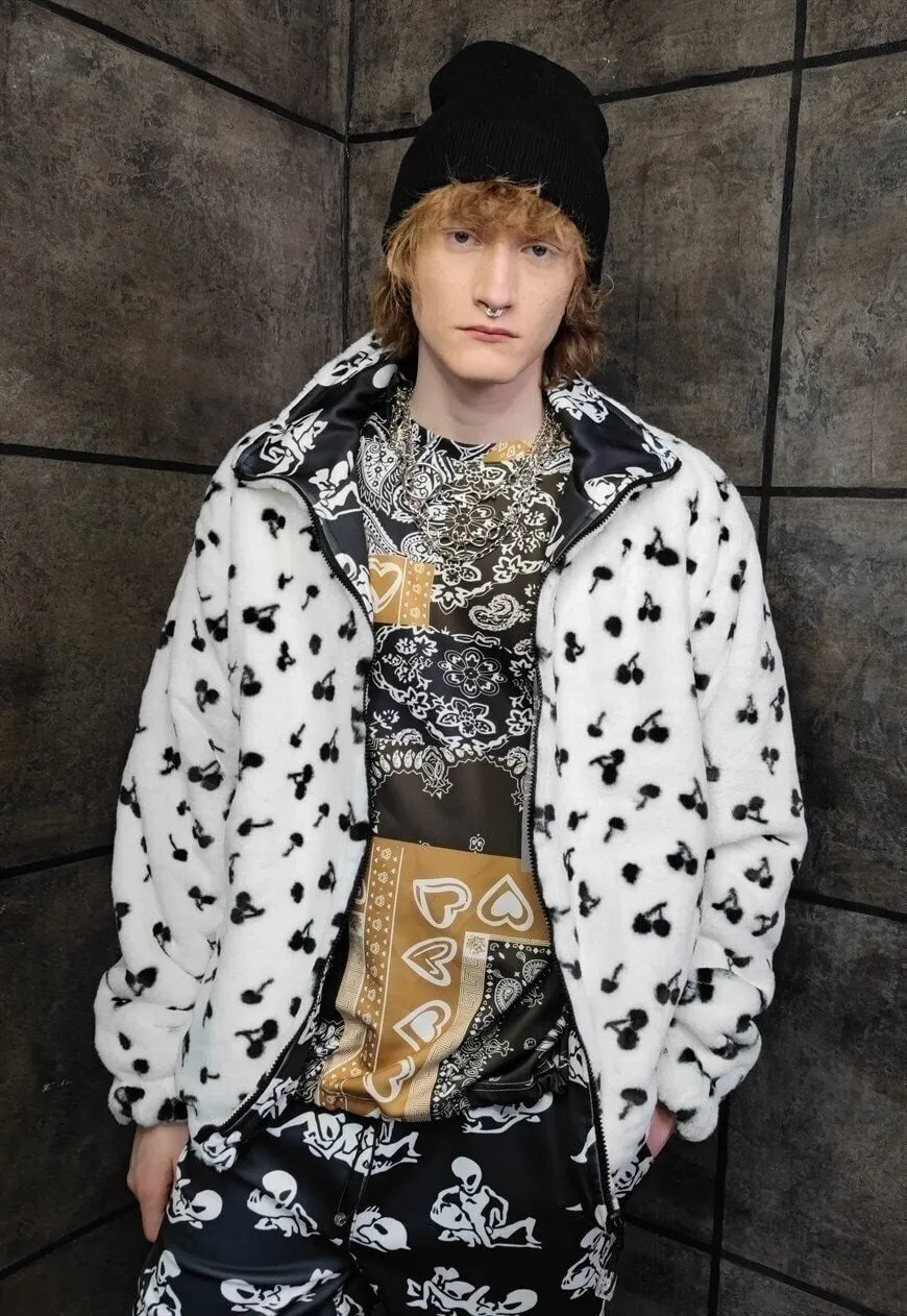 Alien print jacket reversible handmade UFO fleece in black