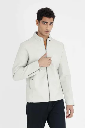 ALMAS URBAN LEATHER JACKET FOR MEN-WHITE