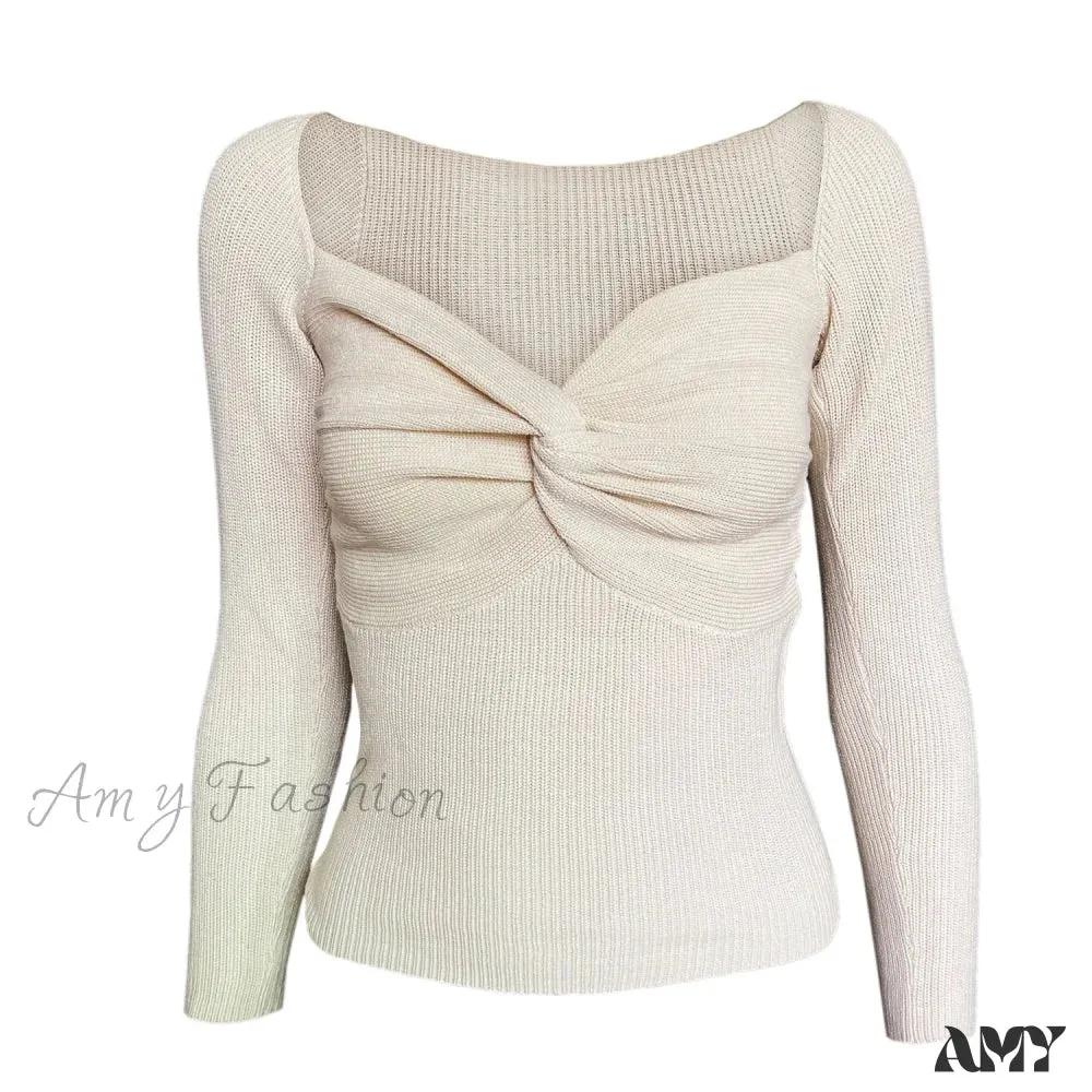 Amy Fashion - Chic Square Collar Short Sweaters Pullover