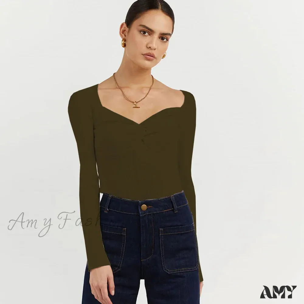 Amy Fashion - Chic Square Collar Short Sweaters Pullover