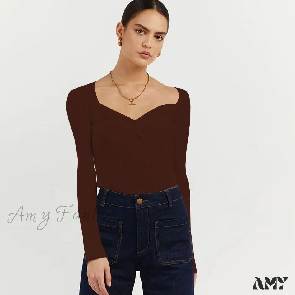 Amy Fashion - Chic Square Collar Short Sweaters Pullover