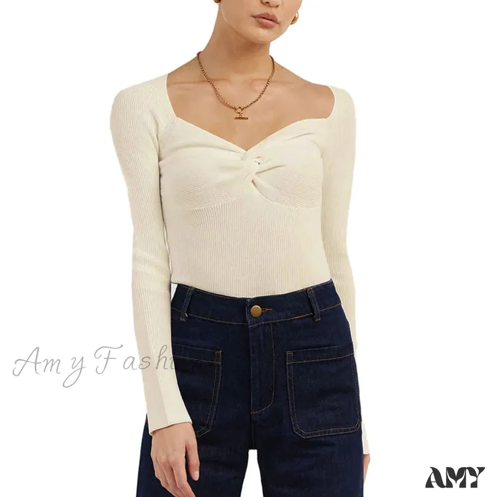 Amy Fashion - Chic Square Collar Short Sweaters Pullover