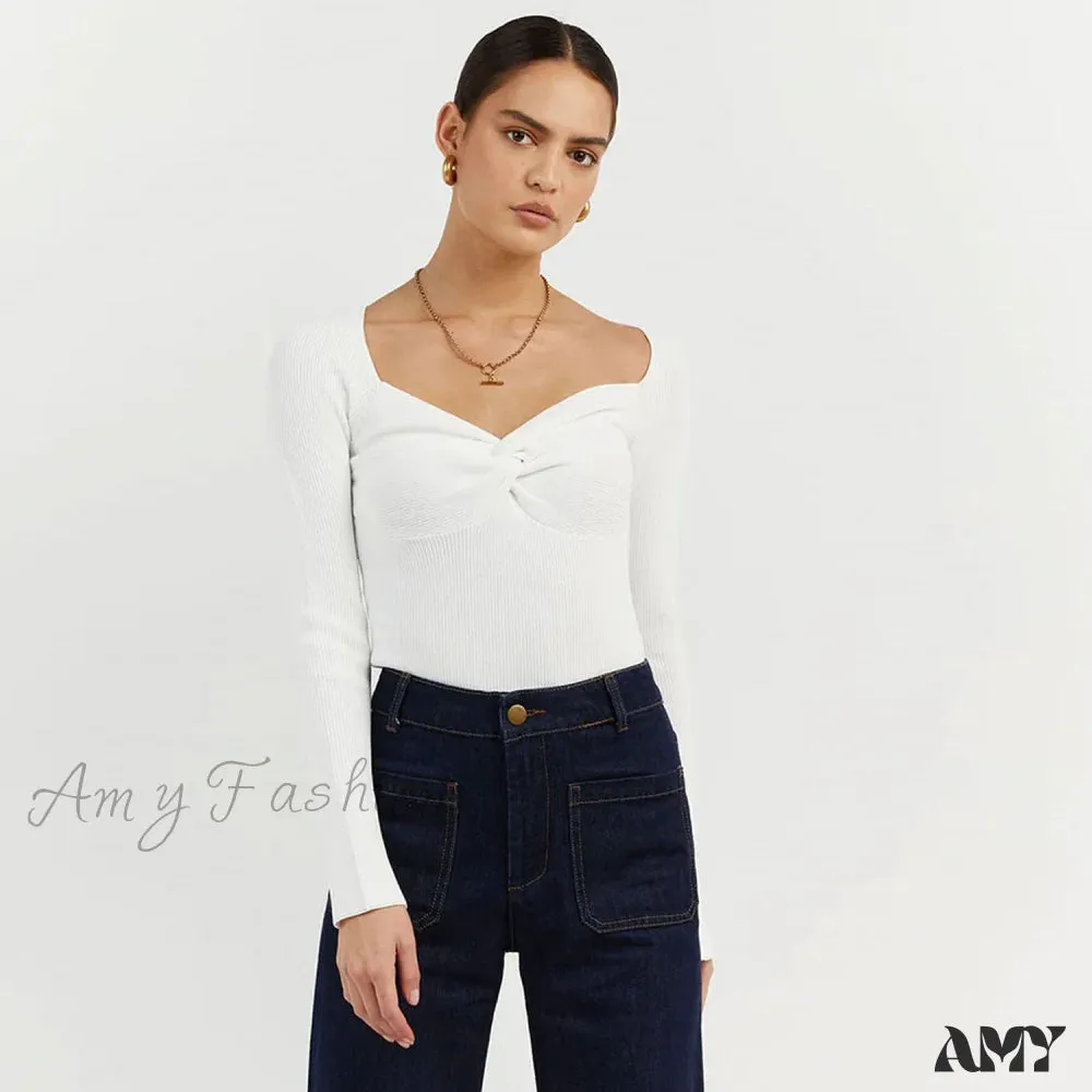 Amy Fashion - Chic Square Collar Short Sweaters Pullover