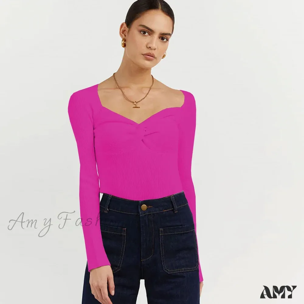 Amy Fashion - Chic Square Collar Short Sweaters Pullover