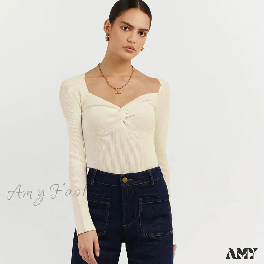 Amy Fashion - Chic Square Collar Short Sweaters Pullover