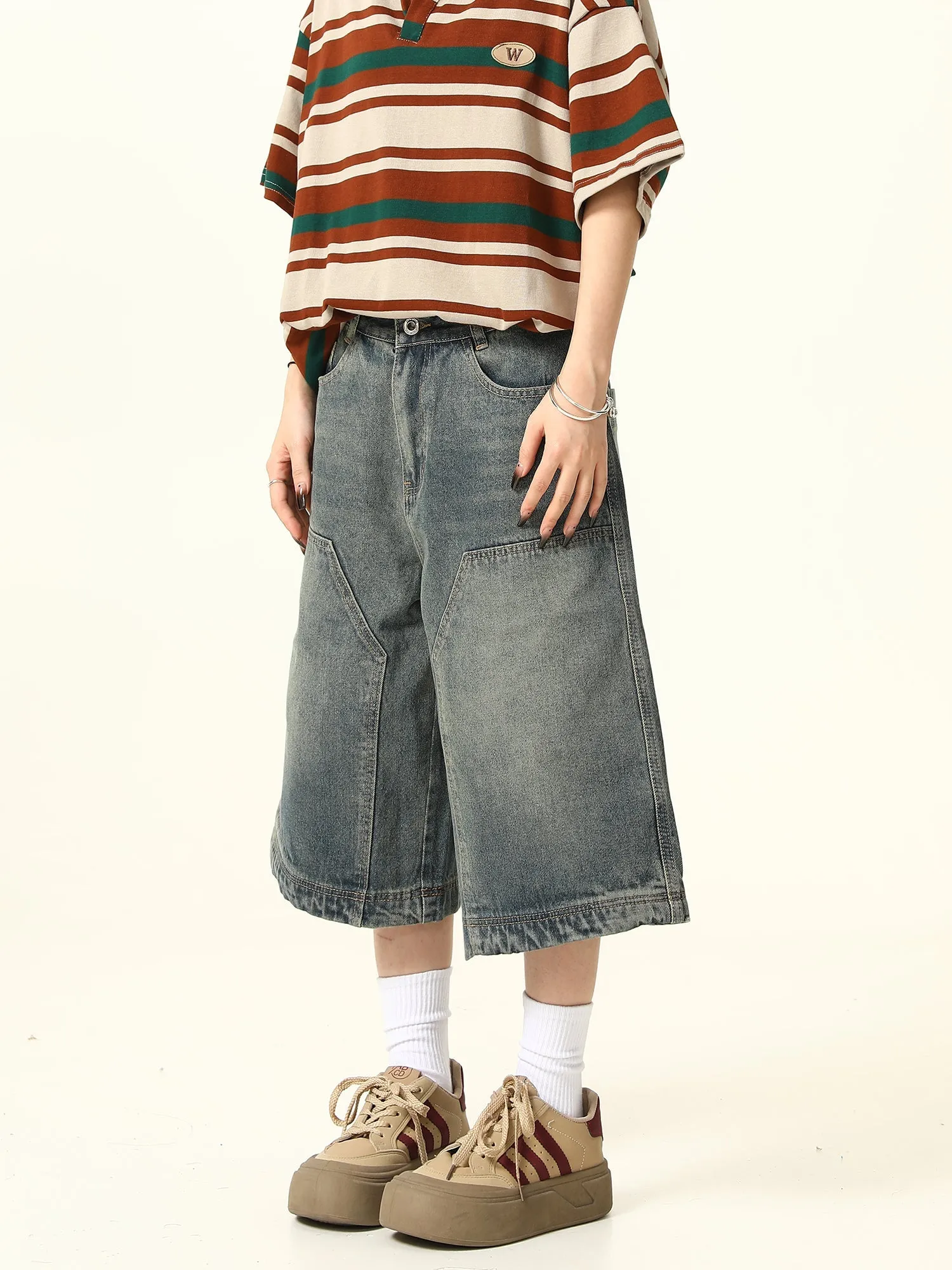 Angular Panel Wide-Deg Denim Culottes