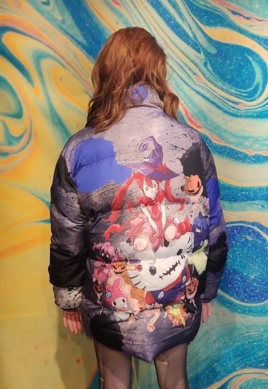 Anime bomber Japanese puffer kawaii jacket tie-dye blue