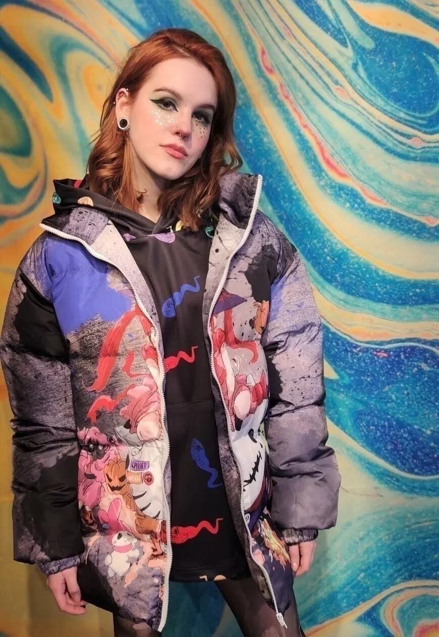 Anime bomber Japanese puffer kawaii jacket tie-dye blue