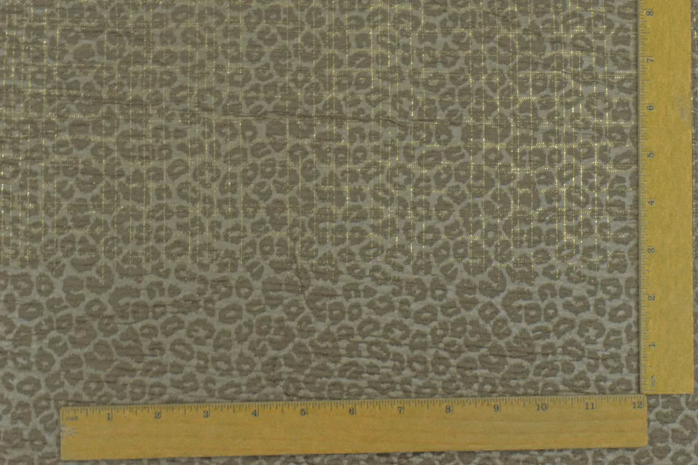 Ash Olive-Gold Crinkle Leopard Metallic Plaid Stretch Double Knit Fabric