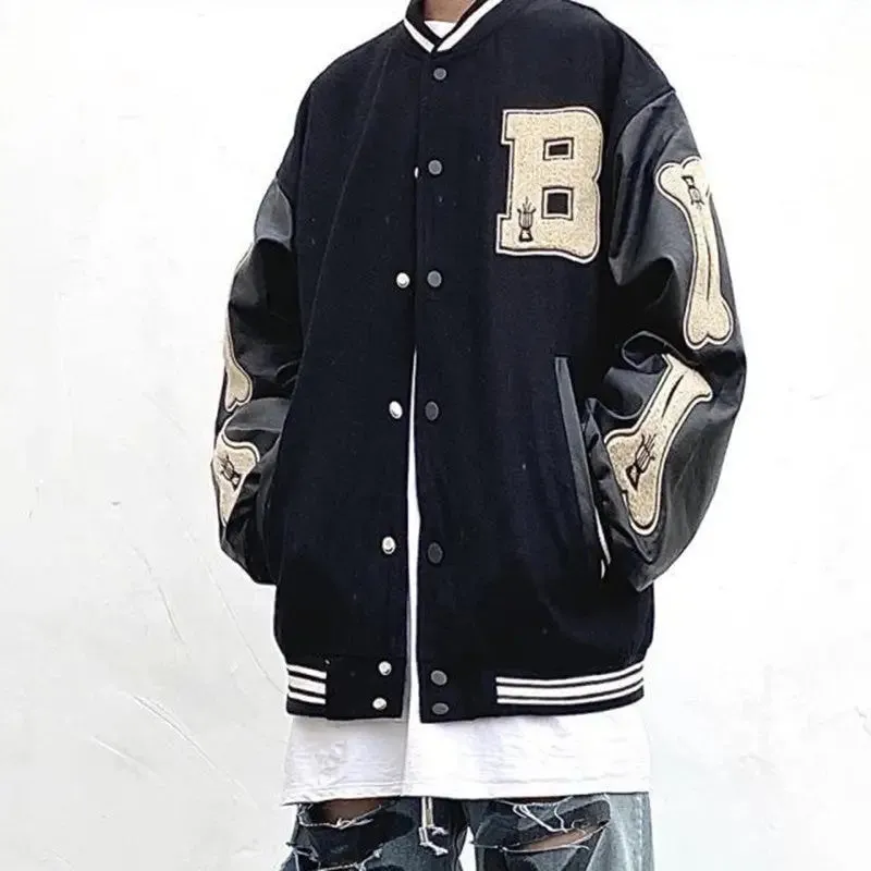 B, Bones Loose Baseball Jacket Bomber