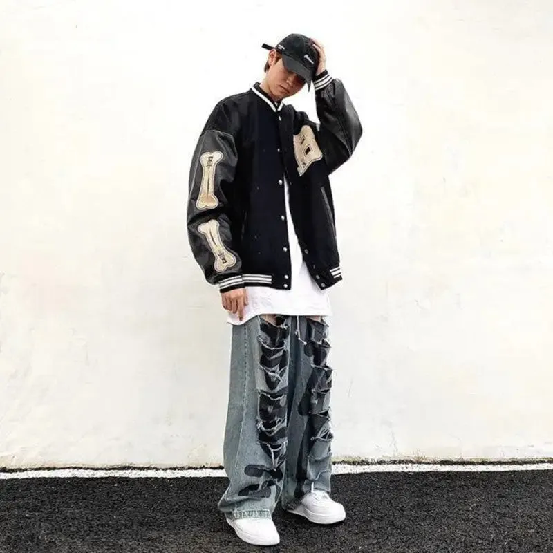 B, Bones Loose Baseball Jacket Bomber