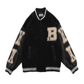 B, Bones Loose Baseball Jacket Bomber