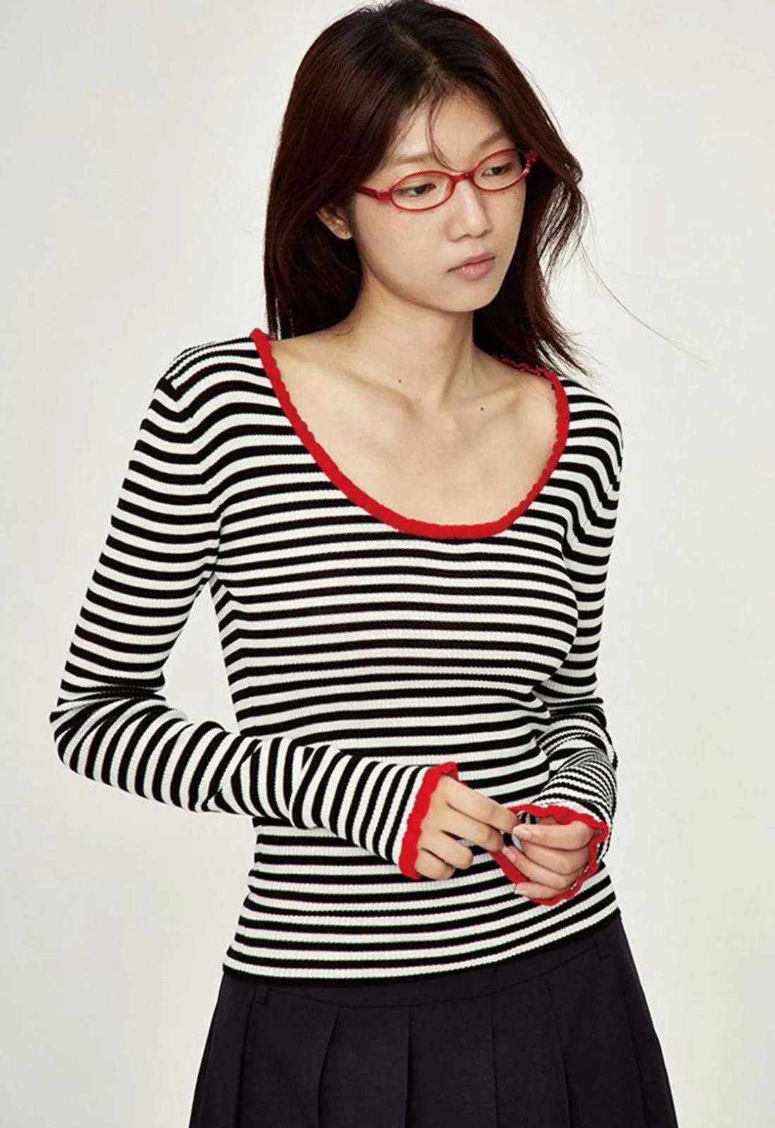 Basic Striped Scoop Neckline Top