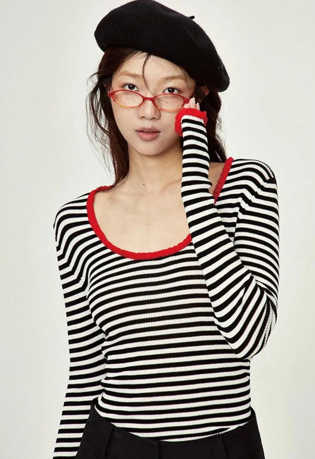 Basic Striped Scoop Neckline Top