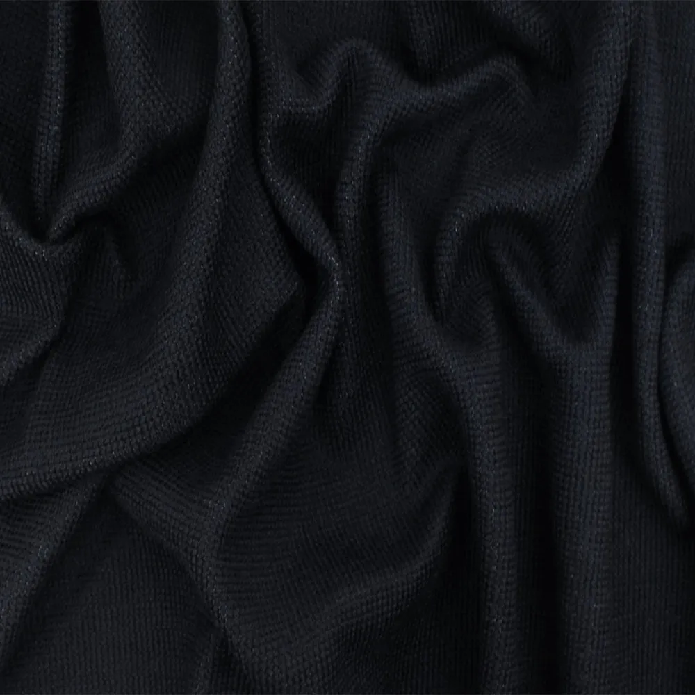 Black-Deep Navy Blue Solid Polyester Wool Double Knit Fabric