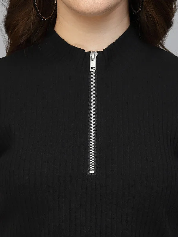 Black Odour Free Zipper Neck Top