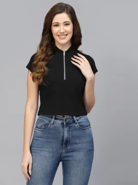 Black Odour Free Zipper Neck Top