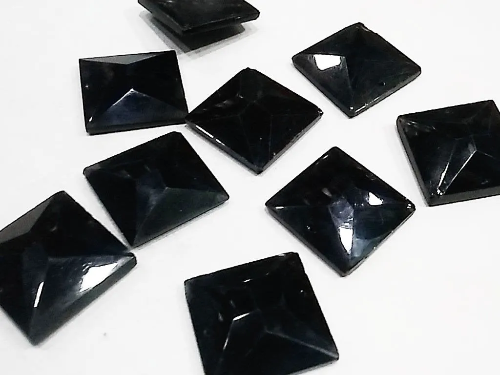 Black Square Glass Stones with Pointed Back (25x25 mm)