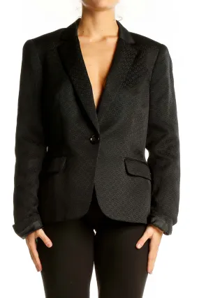 Black Textured Polyester Blazer