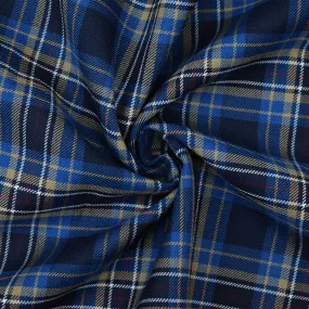 Blue-Brown-Multi Wool-Polyester Plaid Twill Suiting Woven Fabric