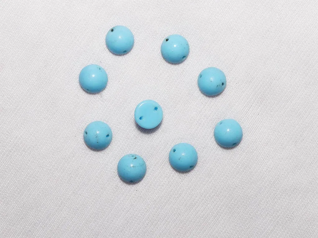 Blue Circular 2 Hole Glass Stones - 8 mm