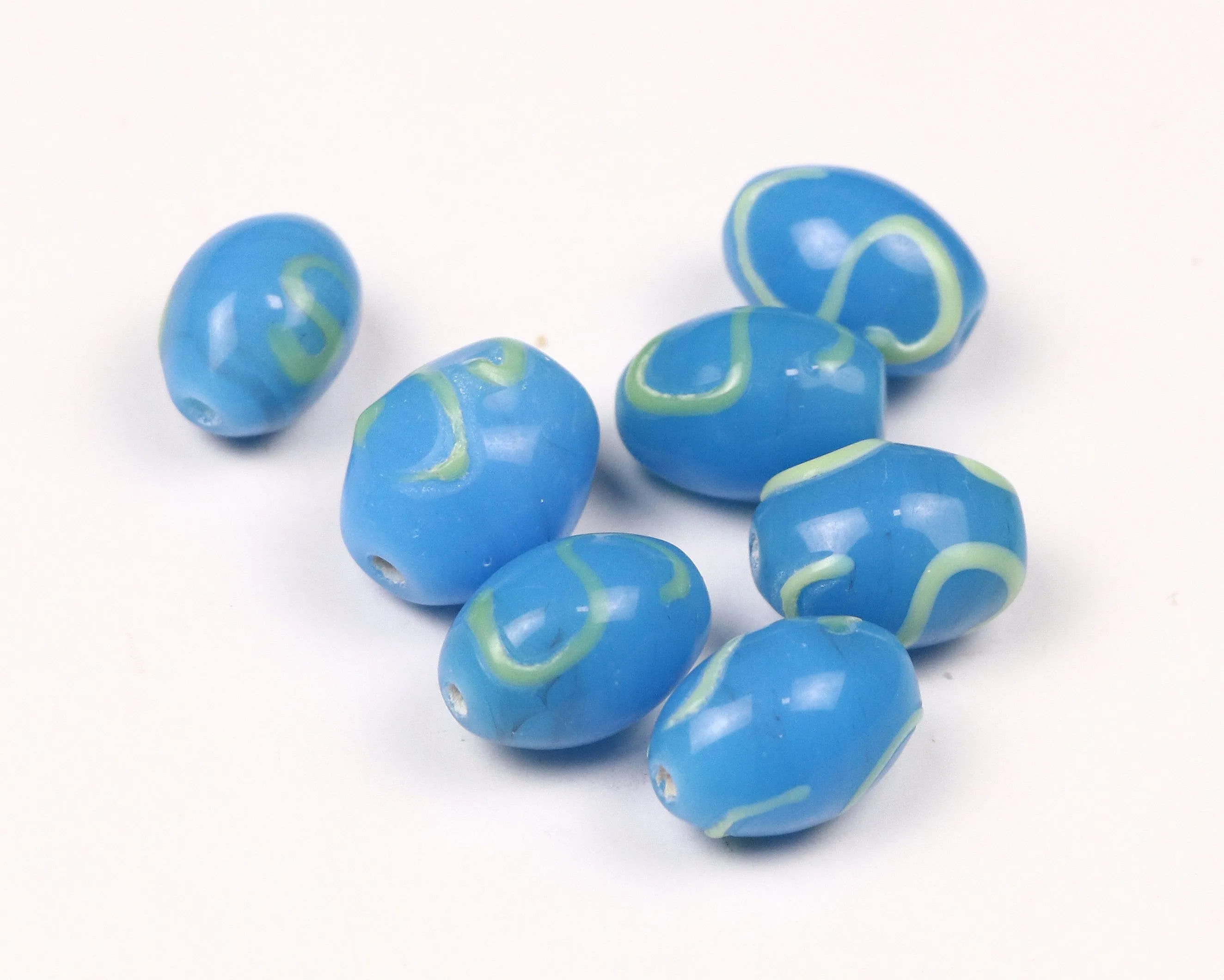 Blue Fancy Oval Glass Beads - 12x18 mm