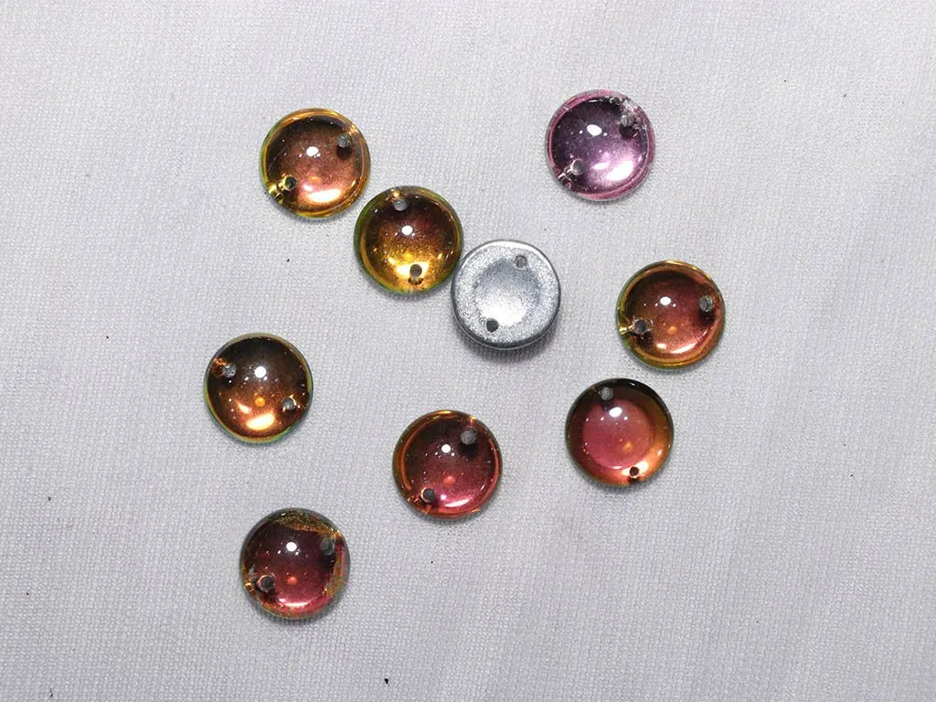 Brown Rainbow Circular 2 Hole Glass Stones -12 mm