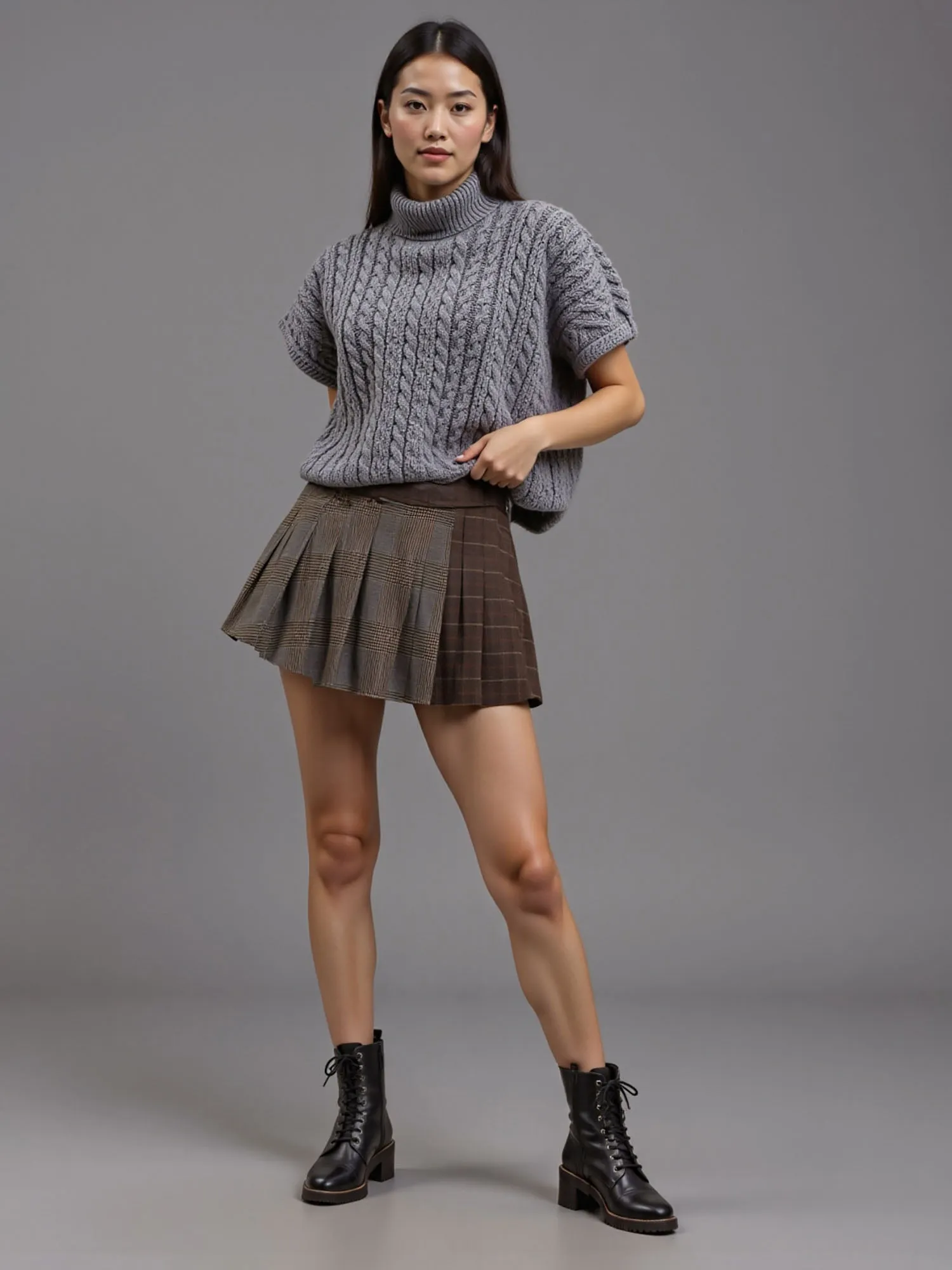 Cableknit Short Sleeve Turtleneck Sweater