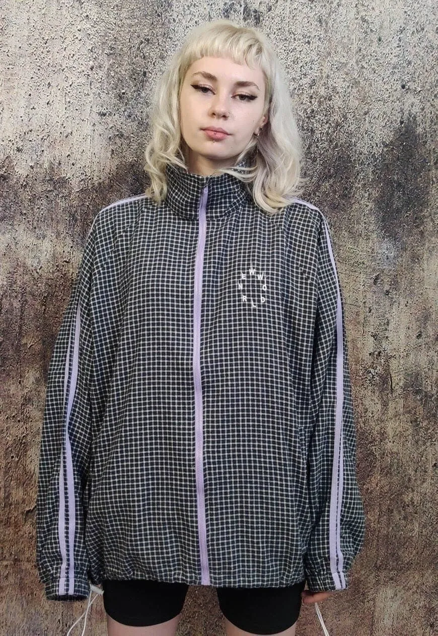 Checked track jacket tartan check sports bomber dark green