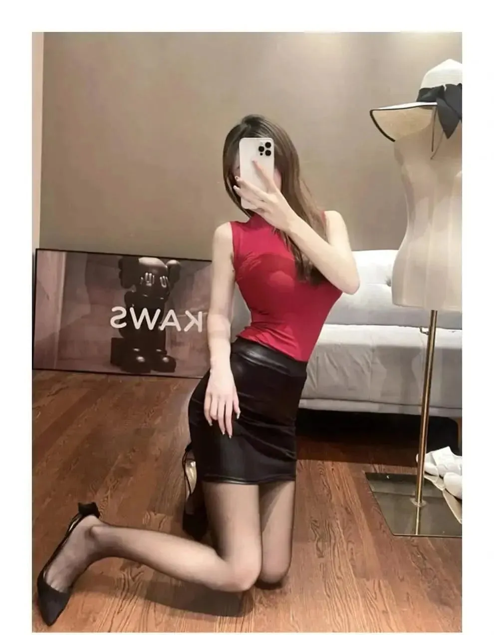 Chic High-Waist Black Imitation Leather Pencil Mini Skirt