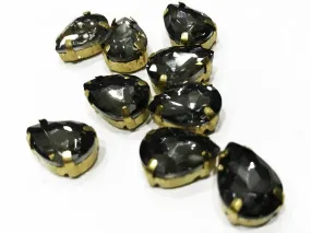 Dark Gray Drop Glass Stone with Catcher (14x10 mm) (Wholesale)