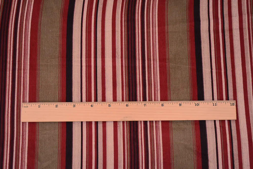 Deep Orange-Red-Multi Cotton Spandex Stripe Printed Corduroy Woven Fabric