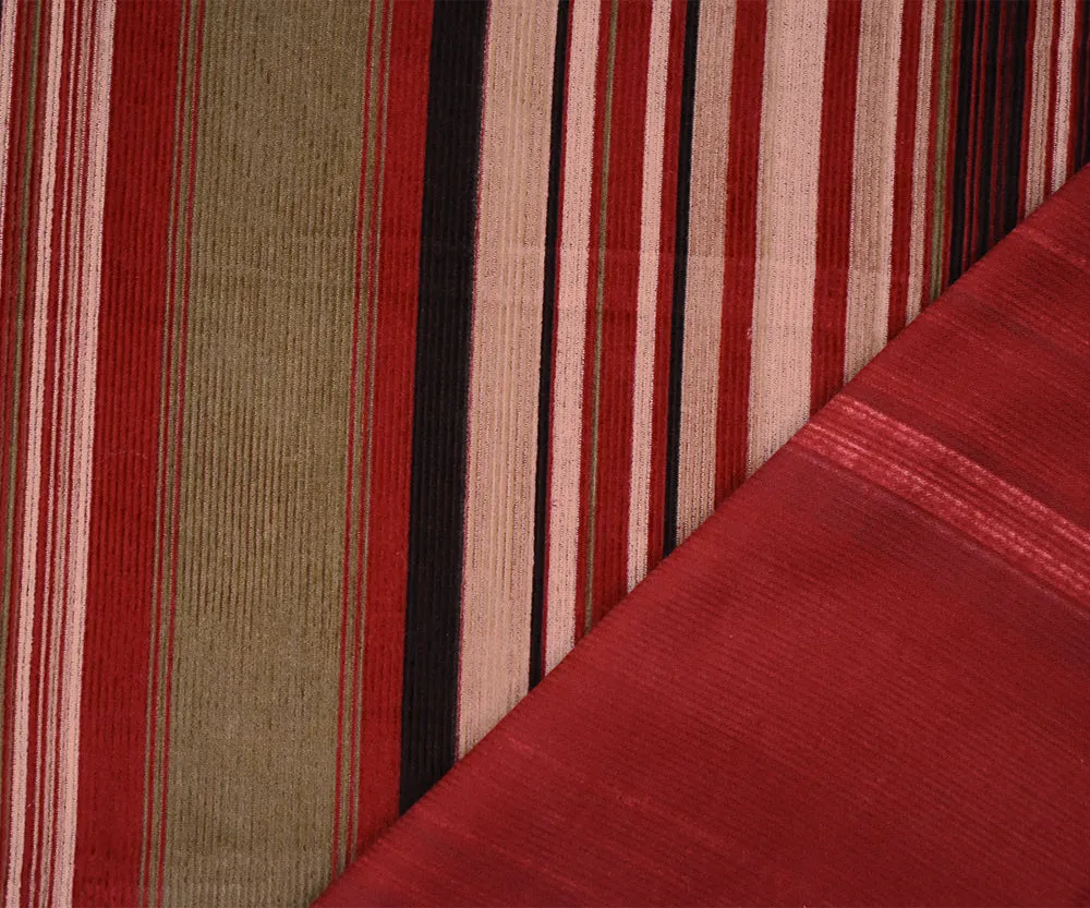 Deep Orange-Red-Multi Cotton Spandex Stripe Printed Corduroy Woven Fabric