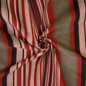 Deep Orange-Red-Multi Cotton Spandex Stripe Printed Corduroy Woven Fabric