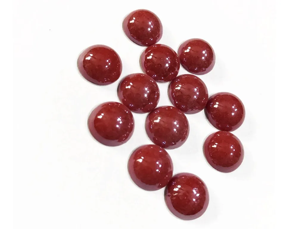 Deep Red Circular Shiny Ceramic Glass Stones (Without Hole)