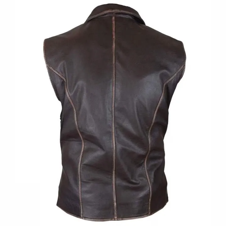 Distressed Brown Lightweight Leather Vest for Men