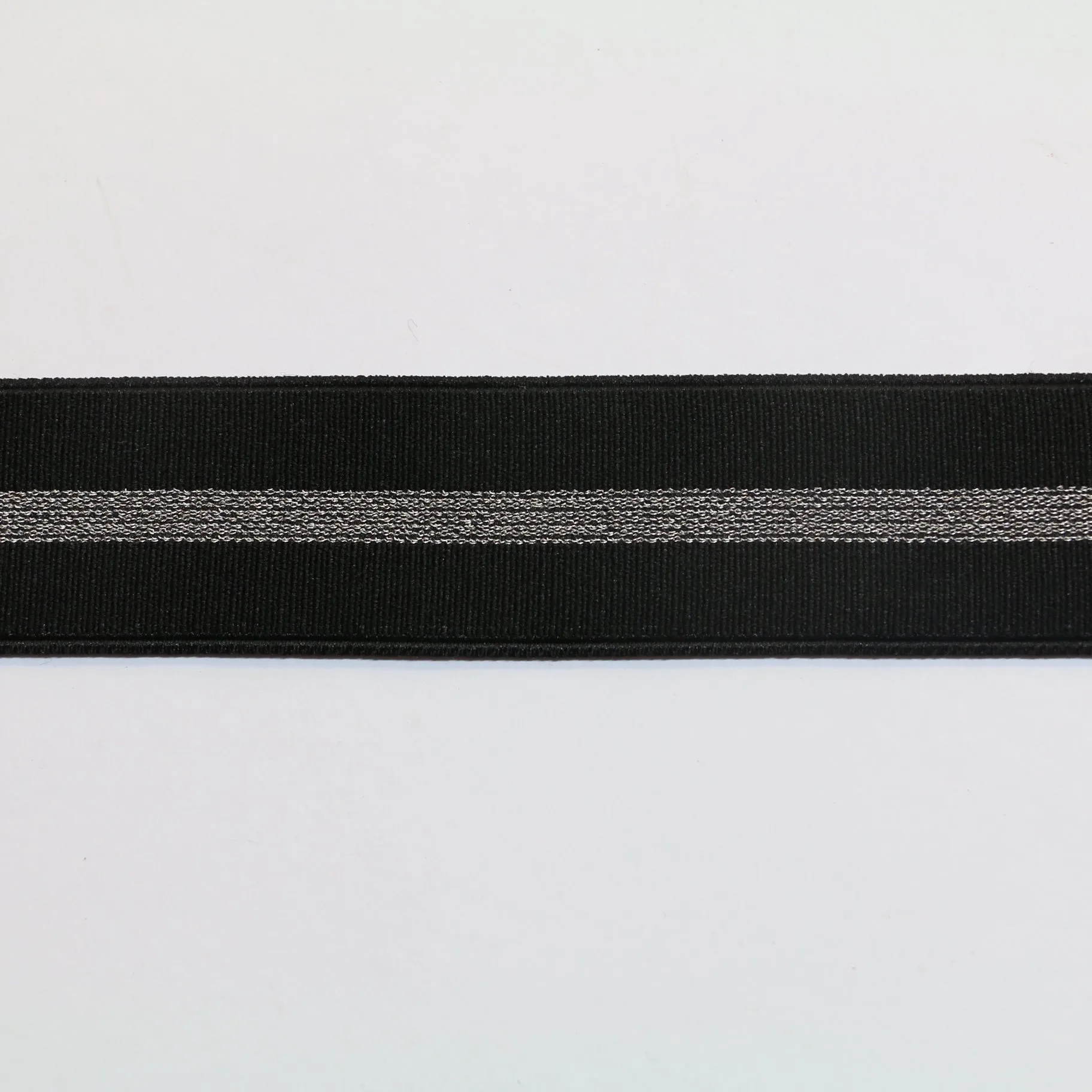 Fancy Soft Grosgrain Elastic (35mm/ 1 1/4") - Black/Metallic Silver Stripe