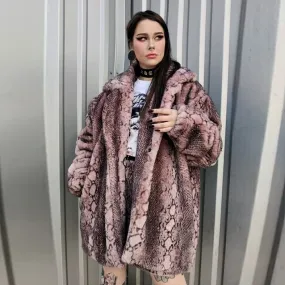 Faux fur snake coat hand made python fleece bomber in pink