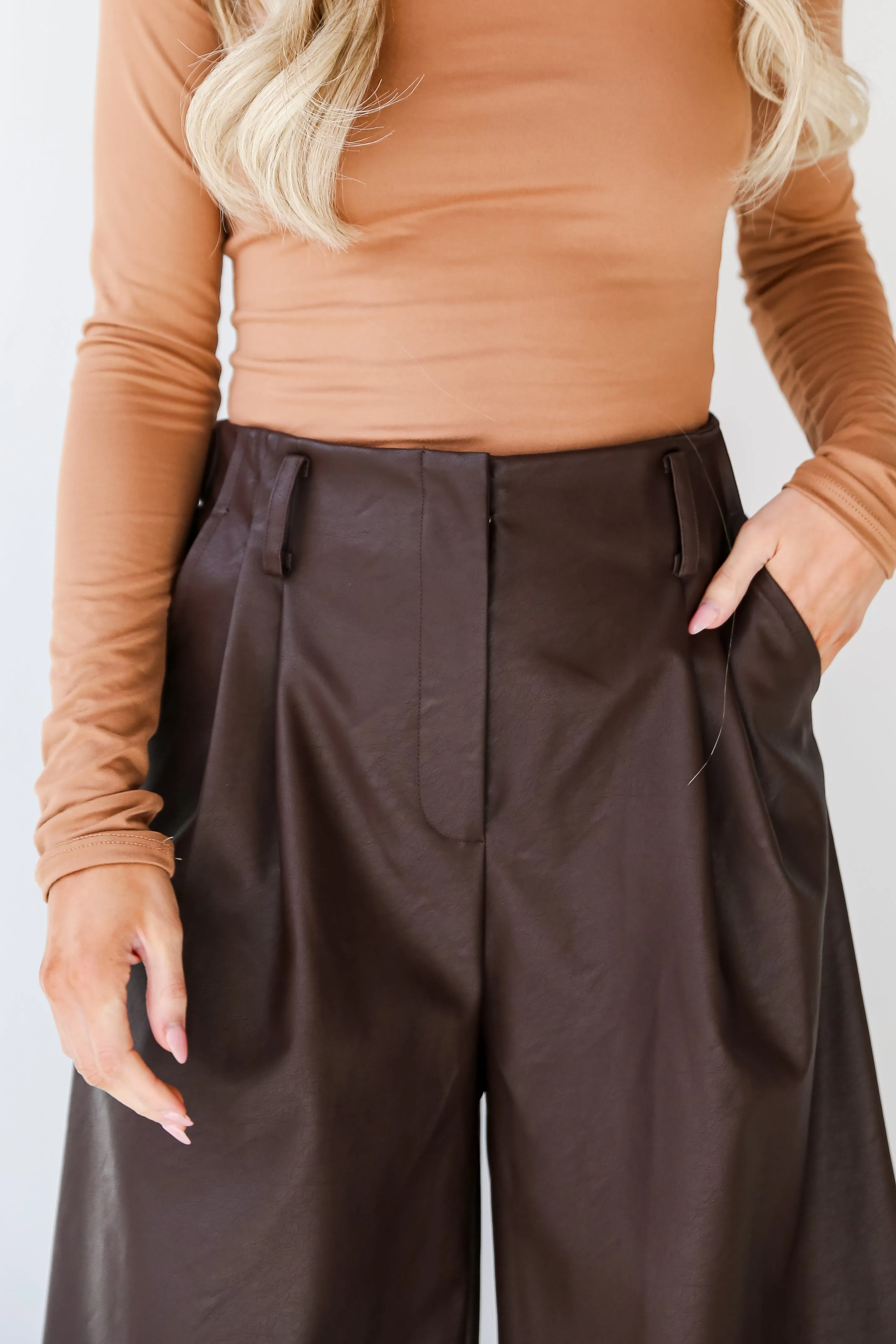 FINAL SALE - Exceptional Vision Brown Leather Culotte Pants