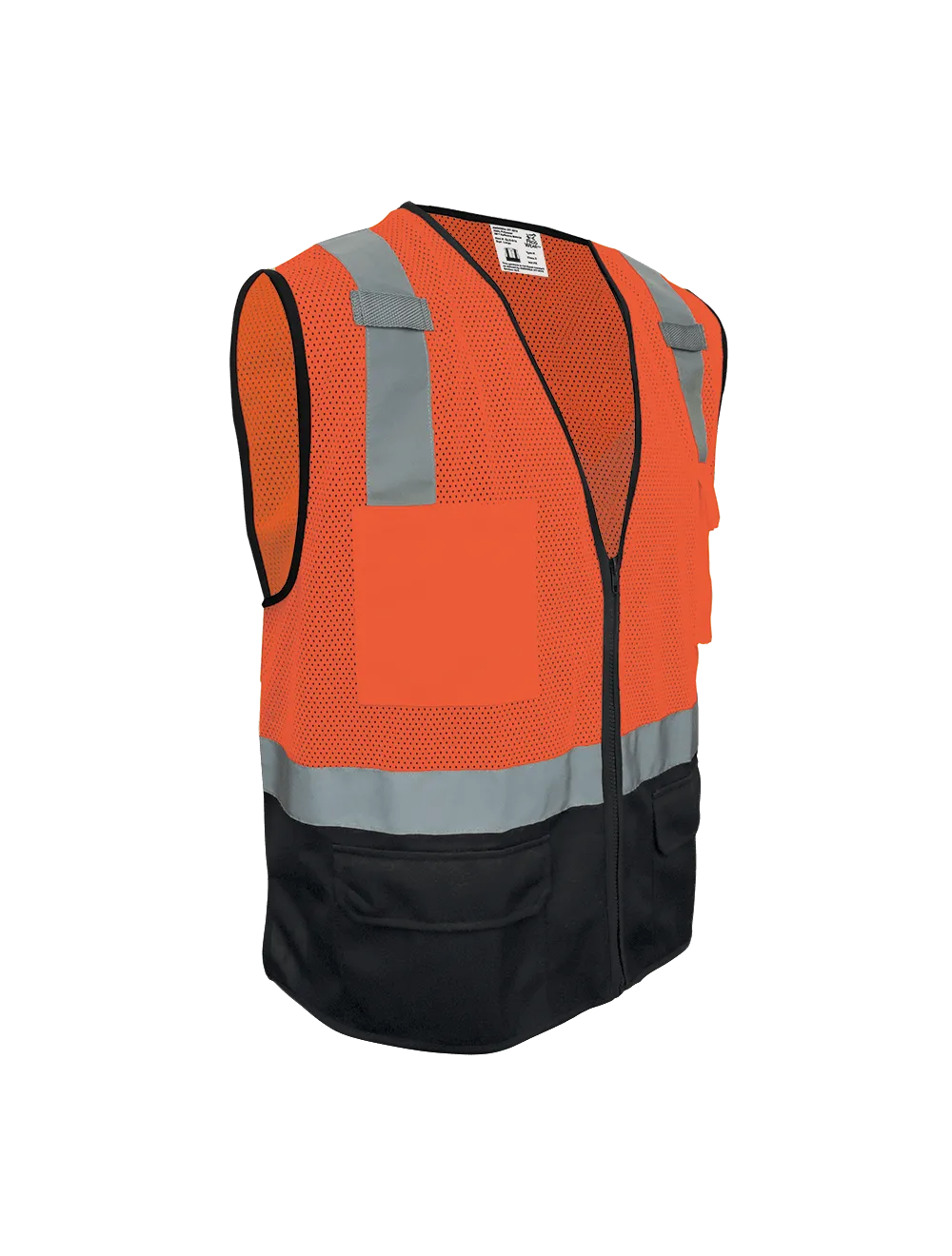 FrogWear® HV Orange Lightweight Mesh Polyester Safety Vest with Black Solid Bottom - GLO-049