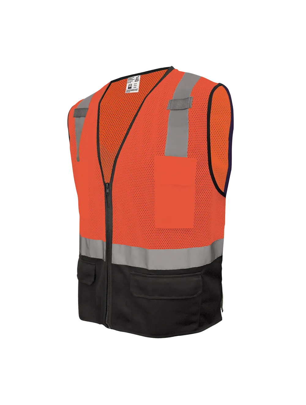 FrogWear® HV Orange Lightweight Mesh Polyester Safety Vest with Black Solid Bottom - GLO-049